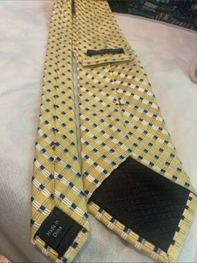 G.H. Bass & Co.Yellow Plaid Silk Tie with Navy and White Accents